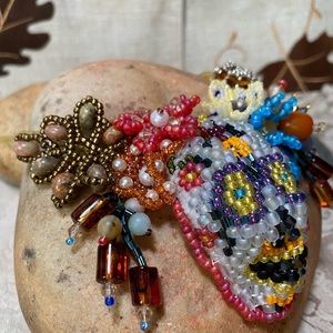 Day of the dead necklace handcrafted One of a kind glass beads stone beads